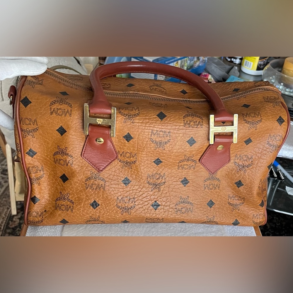 MCM Authentic Vintage Tan and Brown Visetos Handbag - Picture 4 of 16